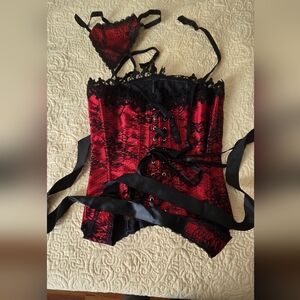 Red and Black Lace Corset Top